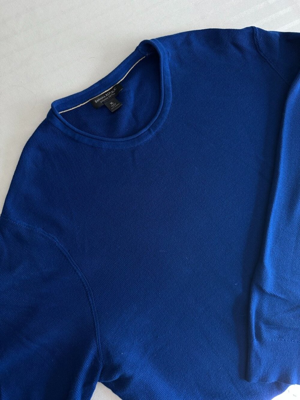 Banana Republic Men’s Organic Cotton Honeycomb Crew Sweater | Blue | XL